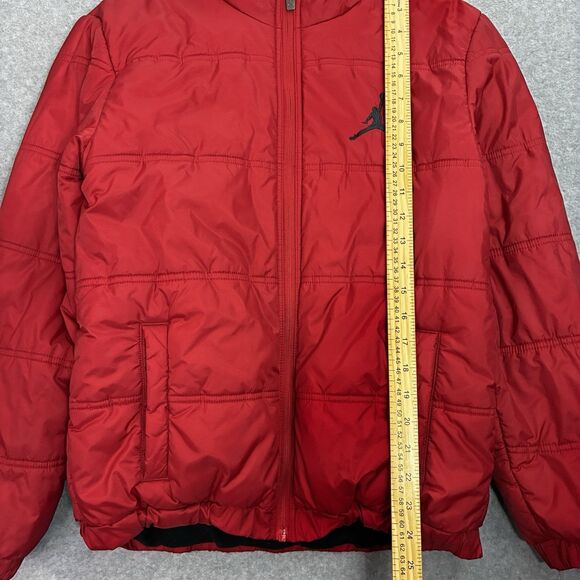 Nike Jordan Puffer Jacket Youth XL (18-20) Red Black Jumpman Hooded Winter Coat - Picture 3 of 7